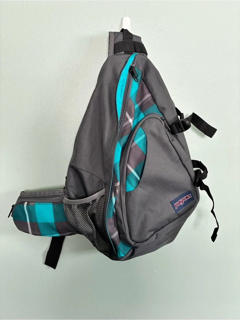 JanSport Air Cisco Sling Backpack Y2K 90s Gorpcore Hiking Techwear Teal Plaid
